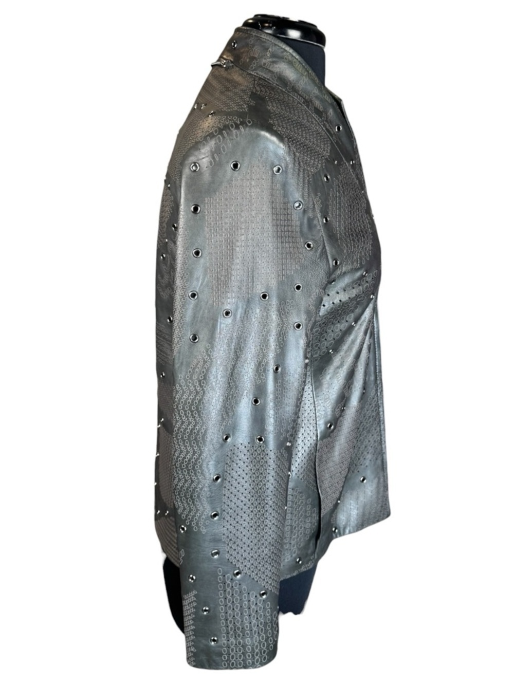 St. John Sport Black Structured Leather Studded Grommet Jacket Size S - Picture 3 of 11